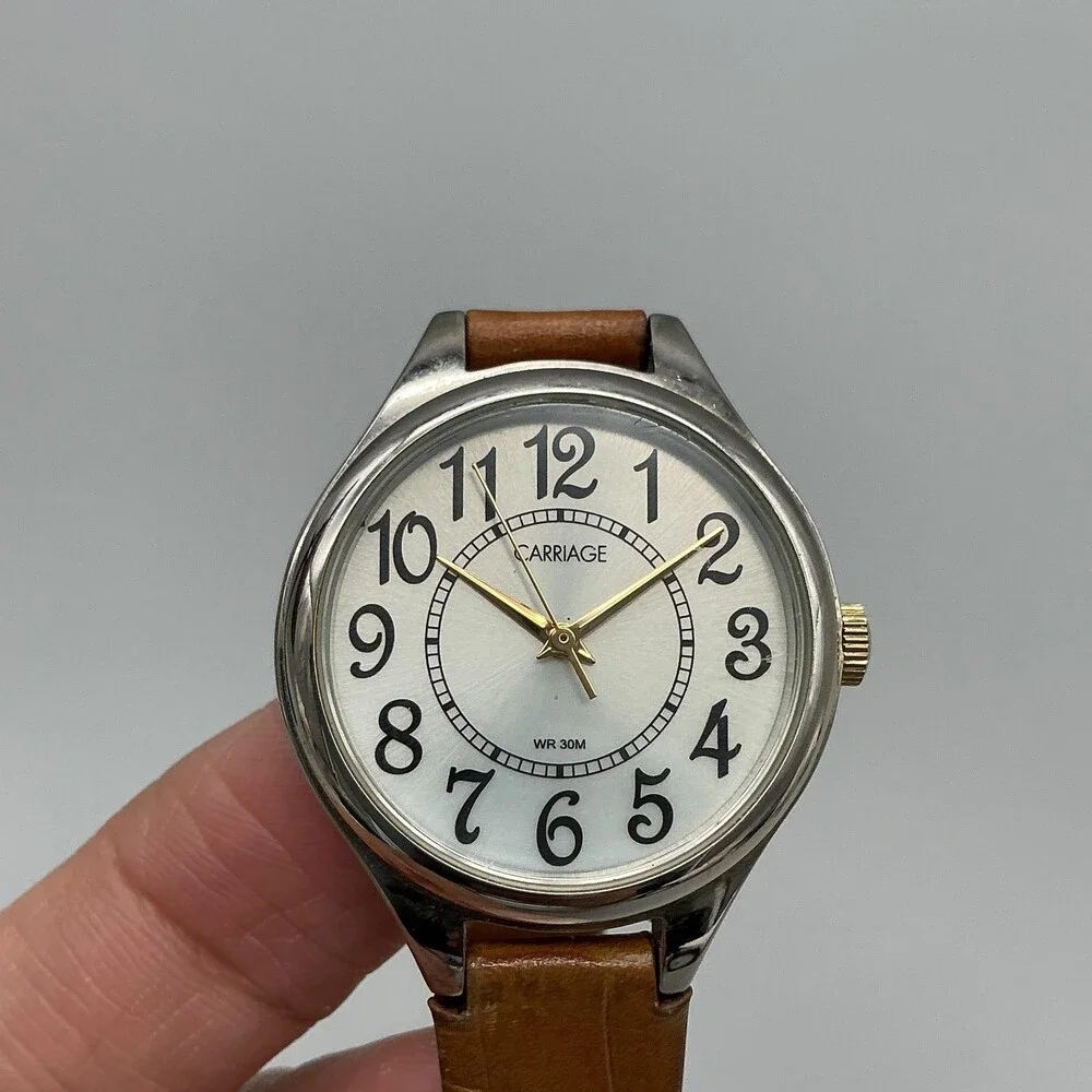 Carriage By Timex Womens Watch 30mm White Dial Brown Leather New Battery